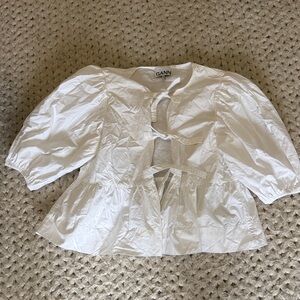 Ganni Ivory Puff Sleeve Top